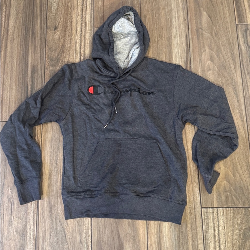 Champion Dark Gray Hoodie with Red Logo